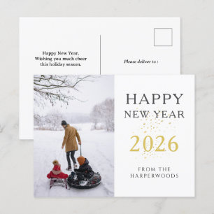 Simple Elegant Modern Happy New Year one photo Holiday Postcard