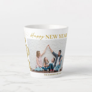 Simple Elegant Modern Happy New Year One Photo Latte Mug