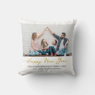 Simple Elegant Modern Happy New Year One Photo Throw Pillow