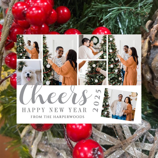 Simple Elegant Modern Happy New Year Photo Collage Holiday Card (Creator Uploaded)