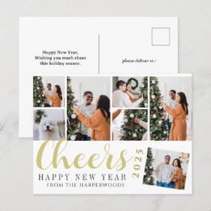 Simple Elegant Modern Happy New Year Photo Collage Holiday Postcard