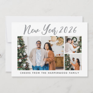 Simple Elegant Modern Happy New Year Six Photo Holiday Card