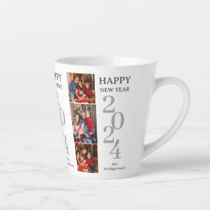 Simple Elegant Modern Happy New Year Three Photo Latte Mug