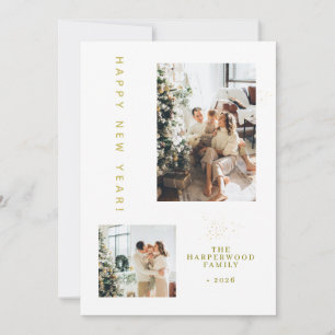 Simple Elegant Modern Happy New Year Two Photo Holiday Card
