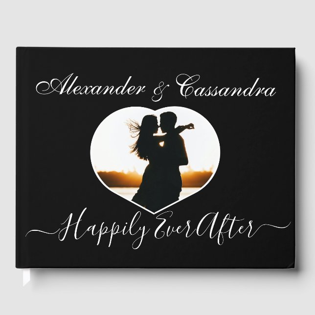 Simple Elegant modern Minimal Black White wedding  Guest Book (Front)