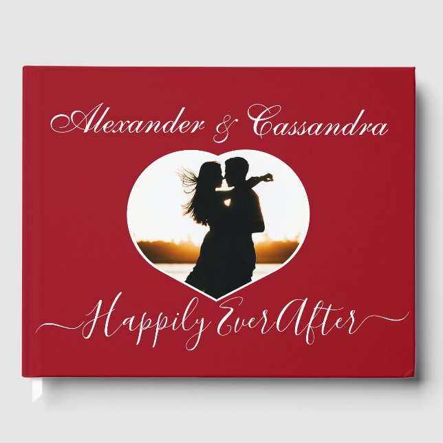 Simple Elegant Modern Minimal Classic Red wedding Guest Book (Front)