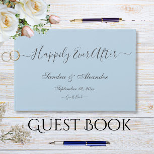 Simple Elegant Modern Minimal Dusty Blue White Wed Guest Book