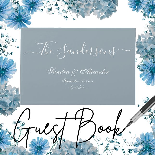 Simple Elegant Modern Minimal Dusty Blue White Wed Guest Book (Creator Uploaded)