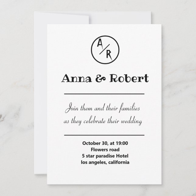 simple elegant modern minimalist wedding invitation (Front)