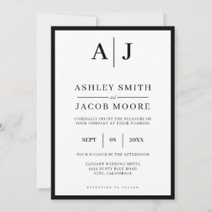 Simple Elegant Modern Monogram Black White Wedding Invitation
