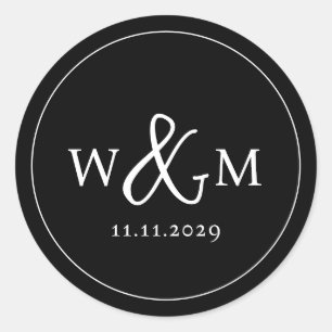 Simple Elegant Modern Monogrammed Wedding Classic Round Sticker