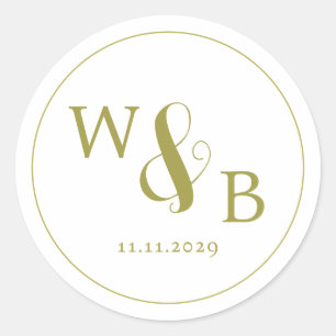 Simple Elegant Modern Monogrammed Wedding Classic Round Sticker