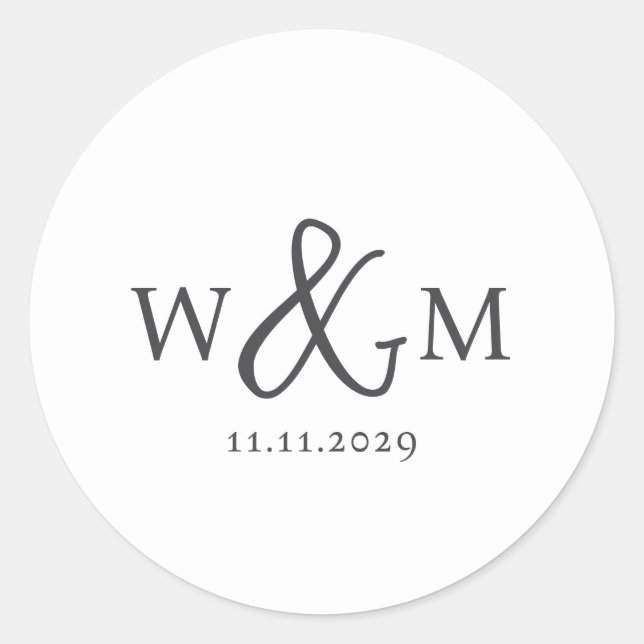 Simple Elegant Modern Monogrammed Wedding Classic Round Sticker (Front)