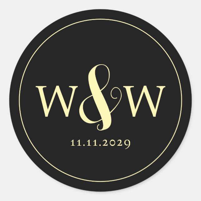 Simple Elegant Modern Monogrammed Wedding Classic Round Sticker (Front)