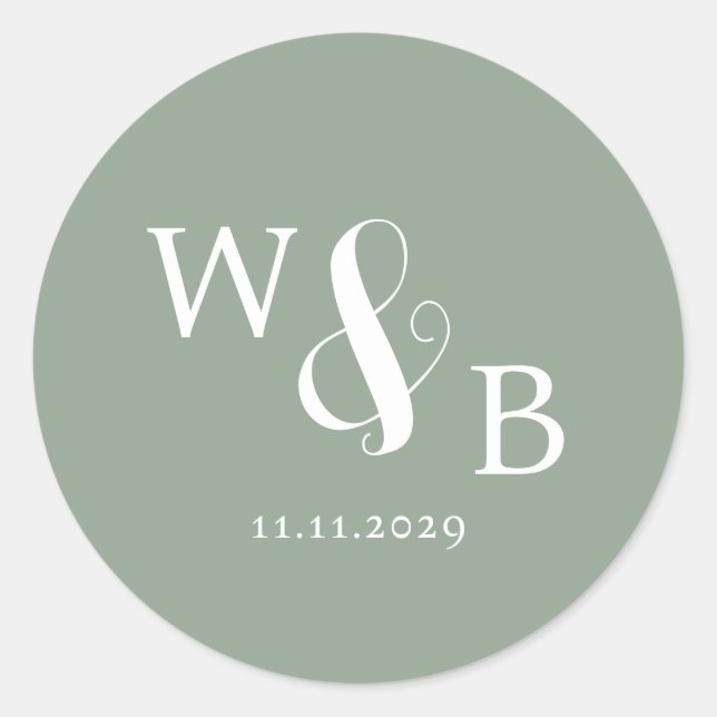 Simple Elegant Modern Monogrammed Wedding Classic Round Sticker (Front)