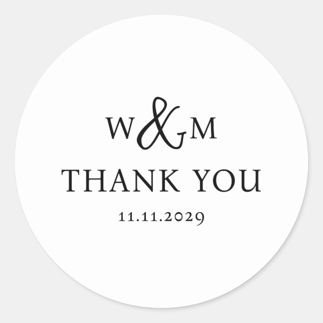 Simple Elegant Modern Monogrammed Wedding Classic Round Sticker (Front)