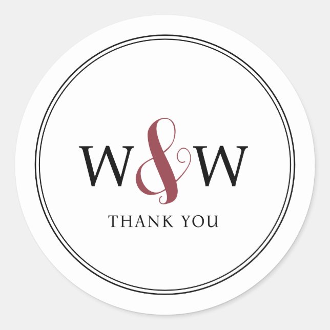 Simple Elegant Modern Monogrammed Wedding Classic Round Sticker (Front)