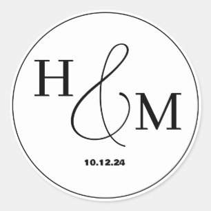 Simple Elegant Modern Monogrammed Wedding Classic Round Sticker
