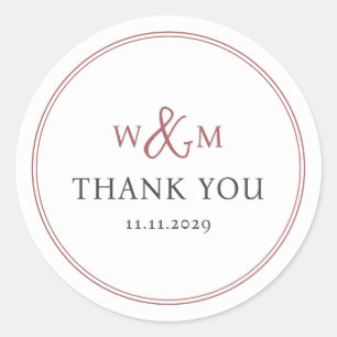 Simple Elegant Modern Monogrammed Wedding Classic Round Sticker