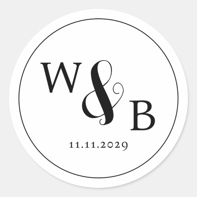 Simple Elegant Modern Monogrammed Wedding Classic Round Sticker (Front)