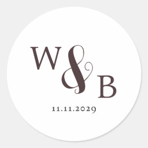 Simple Elegant Modern Monogrammed Wedding Classic Round Sticker