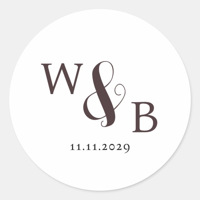 Simple Elegant Modern Monogrammed Wedding Classic Round Sticker (Front)