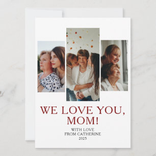 Simple Elegant Modern Mothers Day 3 Photo Holiday Card