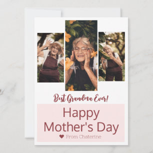 Simple Elegant Modern Mothers Day Grandma 3 Photo Holiday Card