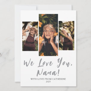 Simple Elegant Modern Mothers Day Grandma 3 Photo Holiday Card
