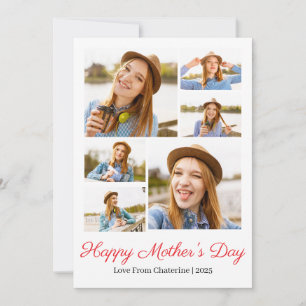 Simple Elegant Modern Mothers Day Photo Collage Holiday Card