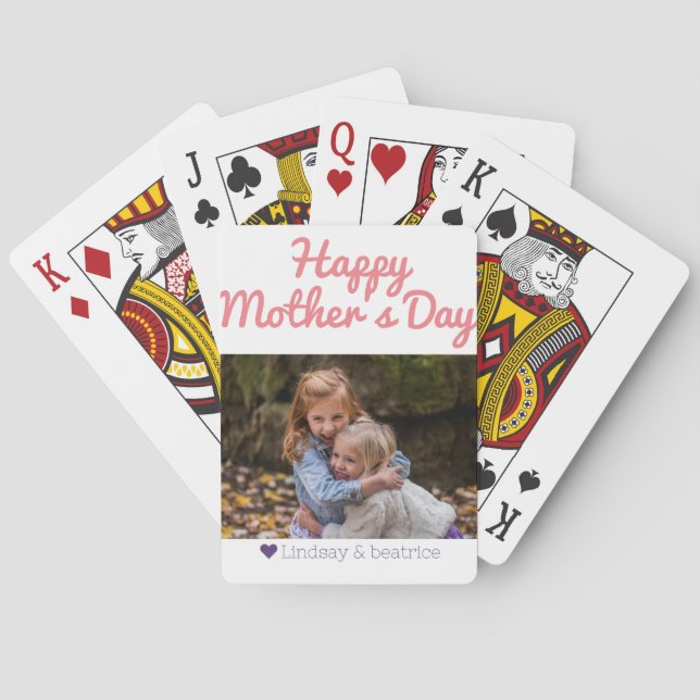 Simple Elegant Modern Mothers Day Photo Name Playing Cards (Back)