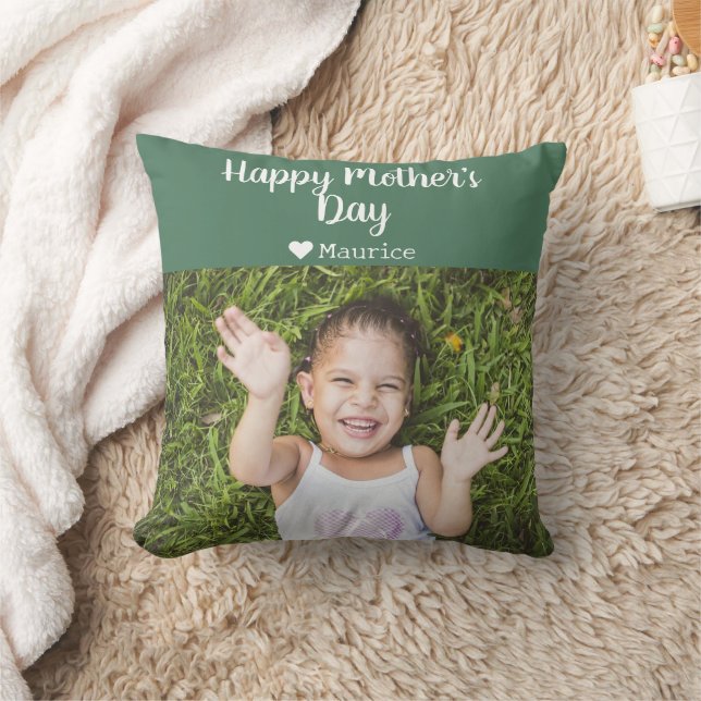 Simple Elegant Modern Mothers Day Photo Name Throw Pillow (Blanket)