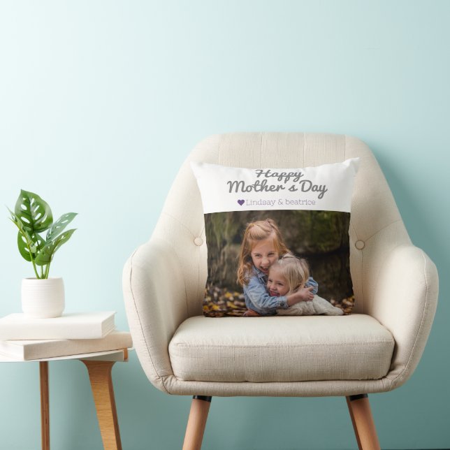 Simple Elegant Modern Mothers Day Photo Name Throw Pillow (Chair)