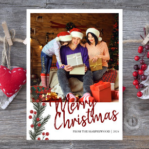 Simple Elegant modern One photo Christmas Family Holiday Card