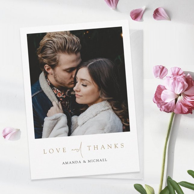 Simple Elegant Modern Photo Gold Wedding Thank You Card (Creator Uploaded)
