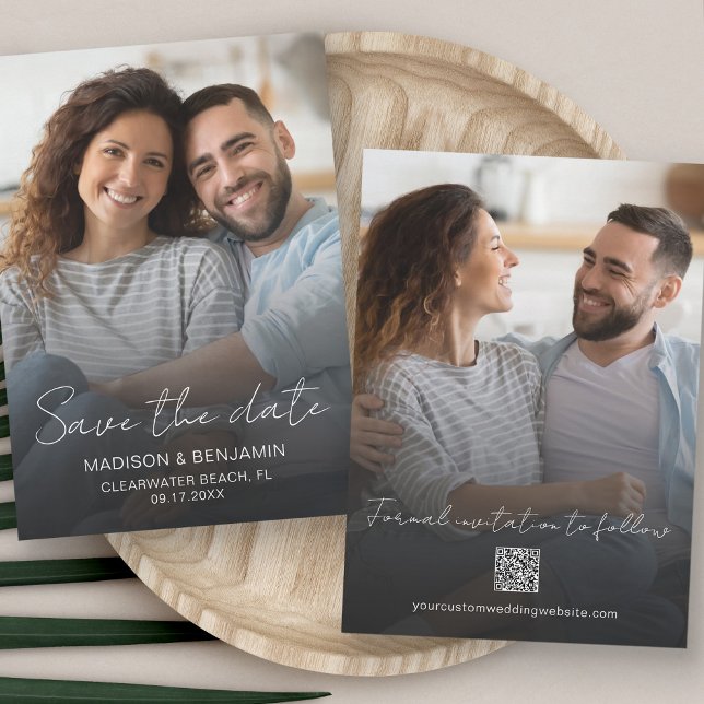 Simple Elegant Modern Photo QR Code Wedding Save The Date (Simple Elegant Modern Photo QR Code Wedding Save The Date)