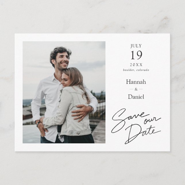 Simple Elegant Modern Photo Wedding Save the Date Announcement Postcard (Front)