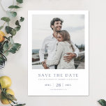 Simple Elegant Modern Photo Wedding Save the Date  Magnetic Invitation<br><div class="desc">This simple, elegant modern photo wedding save the date magnet card template features your names and details beneath your photo. We've chosen an elegant medium dark shade of blue for all of the text. You might choose to change the font, punctuation or colour used for various text elements of this...</div>
