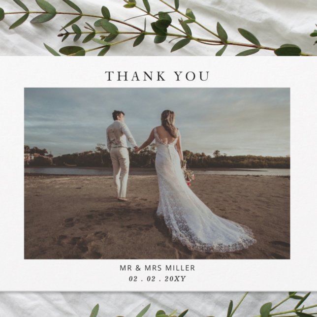 Simple Elegant Modern Photo Wedding  Thank You Card (Creator Uploaded)