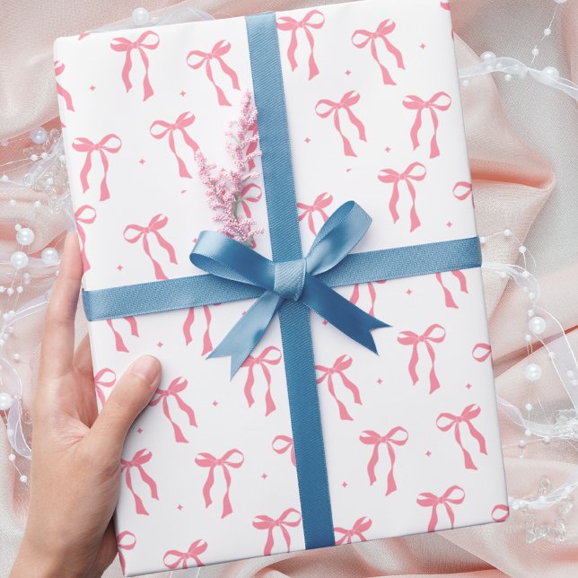 Simple Elegant Modern Pink Bow Pattern Wrapping Paper (Creator Uploaded)