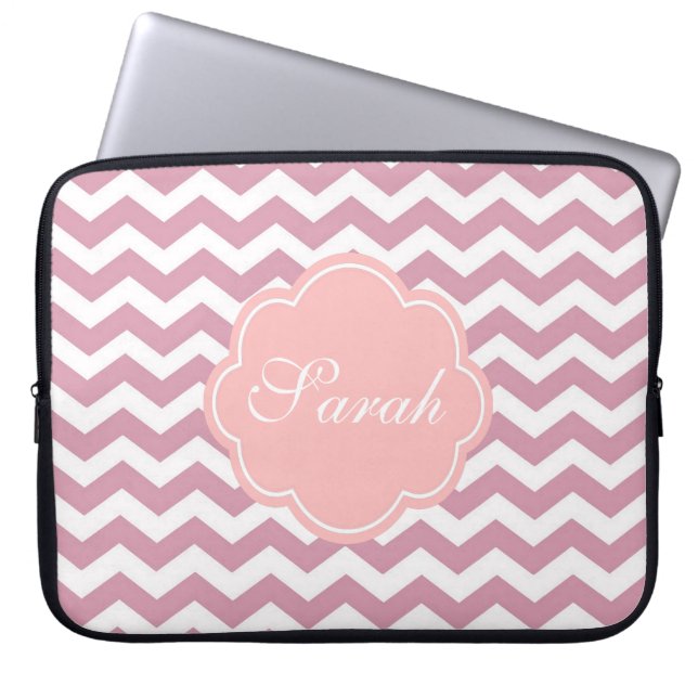 simple, elegant, modern pink chevron zigzag laptop sleeve (Front)