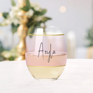 Simple Elegant Modern Pink Personalized Stemless Wine Glass
