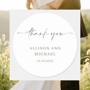 Simple Elegant Modern Sage Green Script Wedding Classic Round Sticker