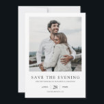 Simple Elegant Modern Save the Evening Wedding Date<br><div class="desc">This simple, elegant modern photo wedding save the evening flat card template features your names and details in black beneath your photo. It looks great with either sharp or rounded corners, try both looks in editing mode to see which grabs you! You might choose to change the font, punctuation or...</div>