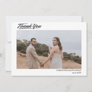 Simple Elegant Modern Script 4 photos wedding Than Thank You Card
