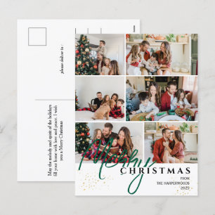 Simple Elegant modern Script 6 photo Christmas Holiday Postcard