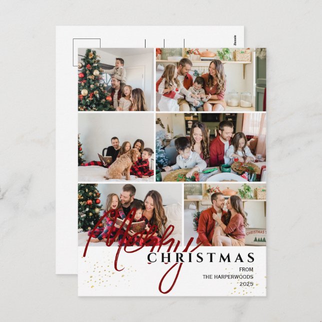  Simple Elegant modern Script 6 photo Christmas Holiday Postcard (Front/Back)