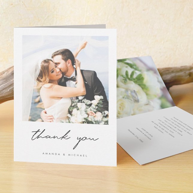 Simple Elegant Modern Script Custom Photo Wedding Thank You Card (Creator Uploaded)