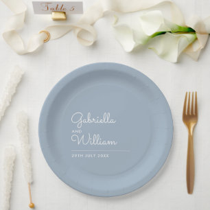 Simple Elegant Modern Script Dusty Blue Paper Plate
