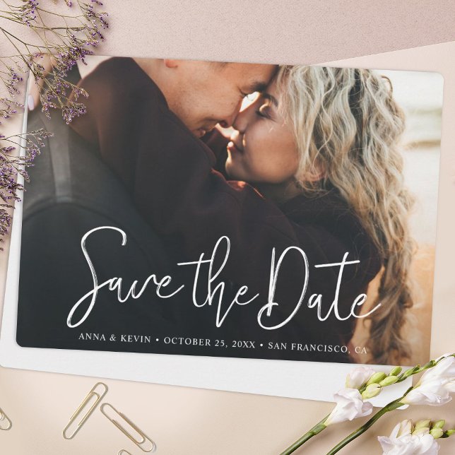 Simple Elegant Modern Script Photo Save the Date (Creator Uploaded)